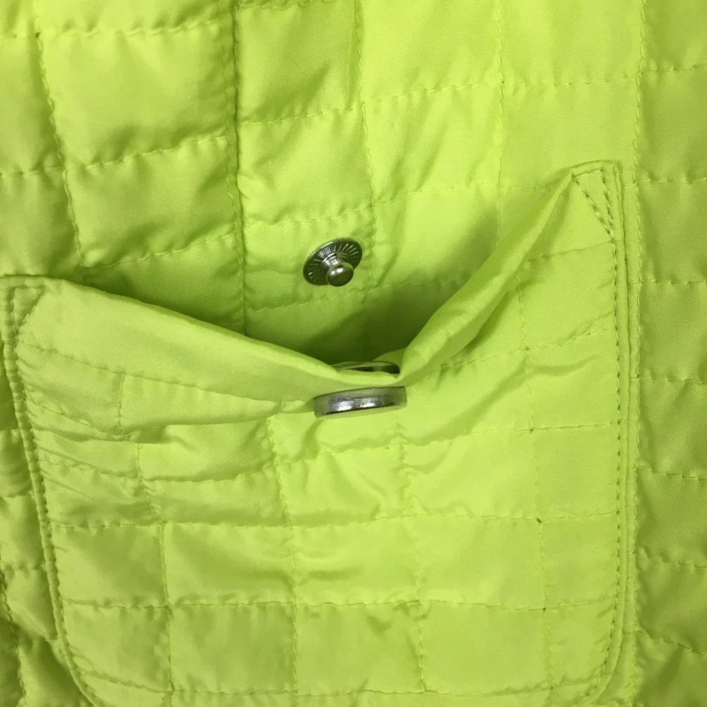 Chico's Quilted Jacket Womens 2 Large‎ Neon Lime Green Excellent Full Zip Pocket